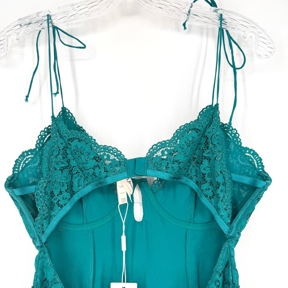 NWT For Love & Lemons Creamsicle Lace Slip Dress Teal Underwire Cutout L - Picture 8 of 13